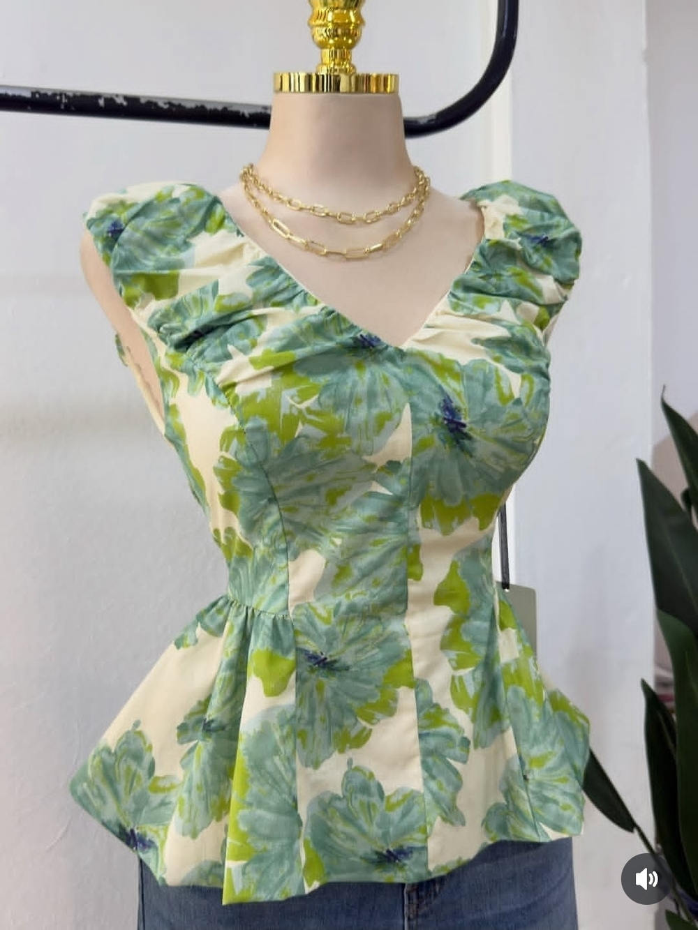Green Floral Peplum Top - Women